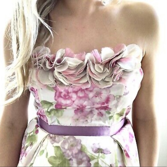 🌸 Floral Fairy Strapless, petal ruffle sheath
